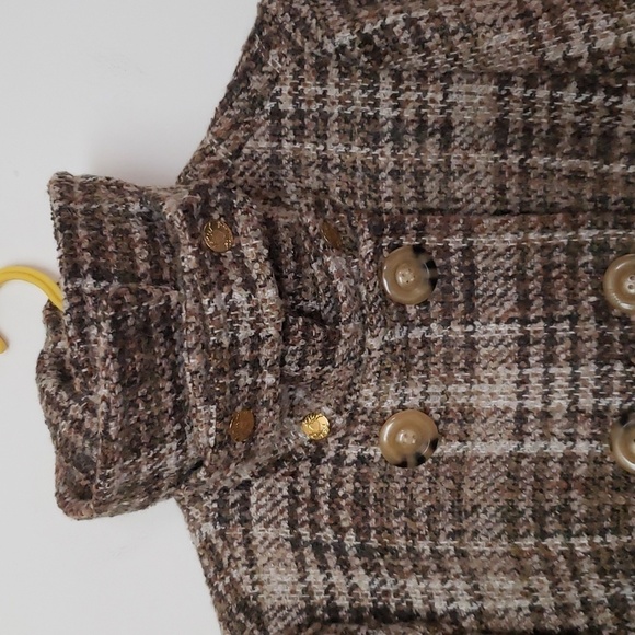 Betsey Johnson wool blend neutral boucle plaid midi double breasted coat w/ tie - Picture 12 of 12